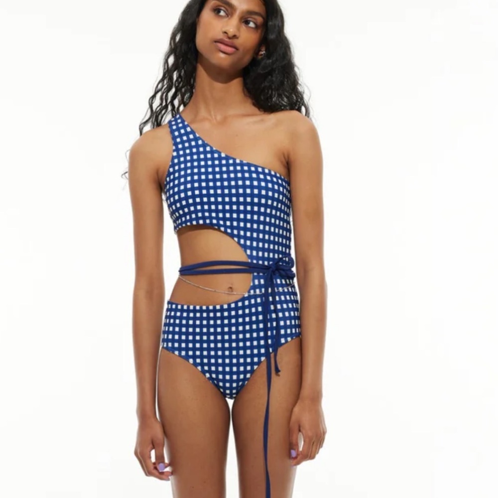 Les Coyotes de Paris Checkered One-Shoulder One Piece Swimsuit XS
